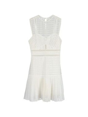 Self-Portrait White Lace Eyelet Dress with Gold Logo Tag